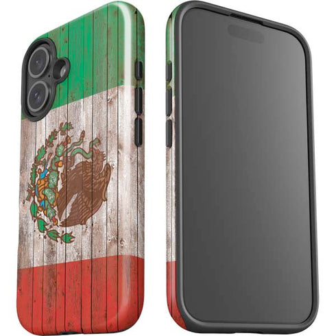 Mexican Flag Dark Wood iPhone 16 Impact Case